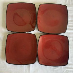 Set Of 4 Gibson Elite Black Red Square Salad Side